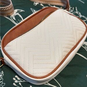 White and Brown Quilted Crossbody Bag